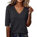 Womens Three-quarter-sleeve Ice-silk Ribbed T-shirt by Ricaloux
