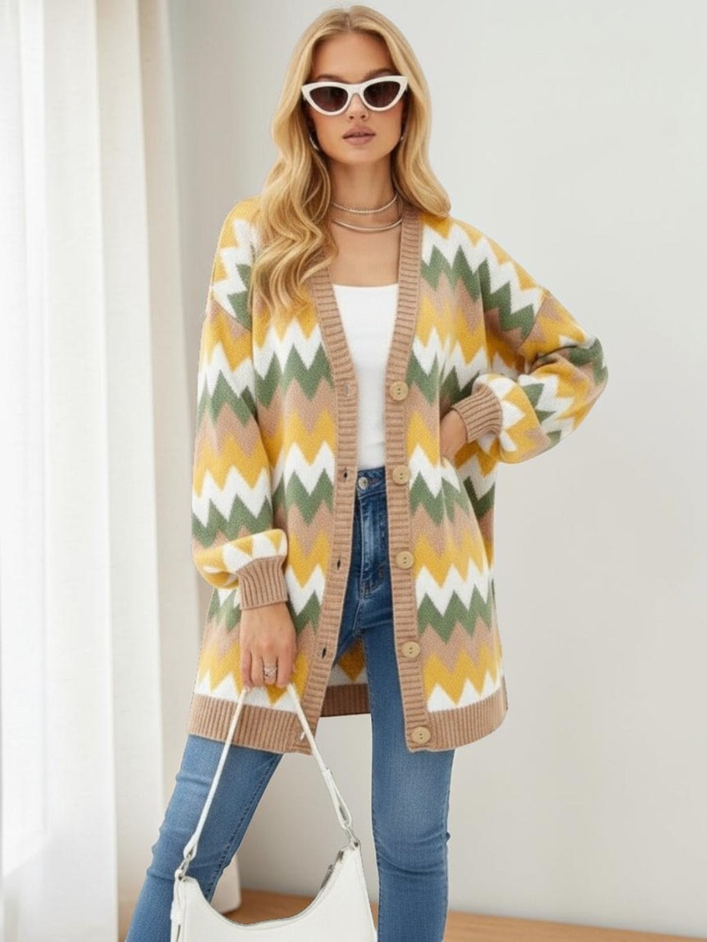 Loose-fitting Color-block Knit Cardigan Jacket by Ricaloux