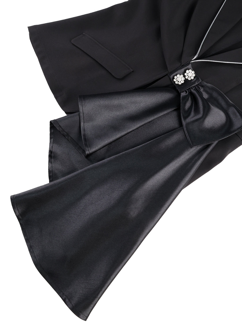 Contrast Satin Bow Rhinestone Trim Fitted Blazer Jacket by Ricaloux