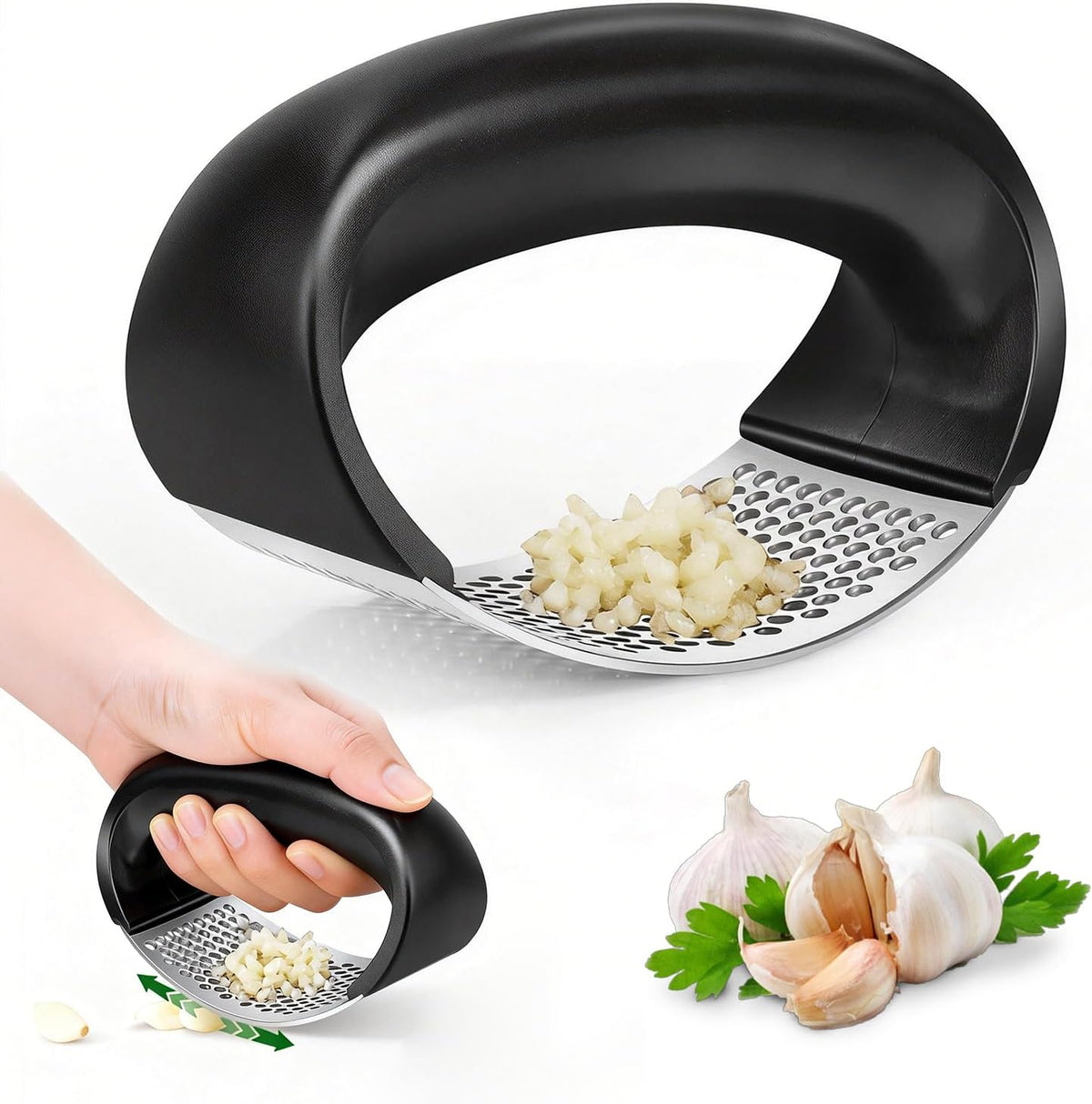 304 Stainless Steel Garlic Press Rocker Ergonomic Garlic Mincer, Crusher, And Grinder With Comfortable Grip For Kitchen, Home, And Cooking - RICALOUX