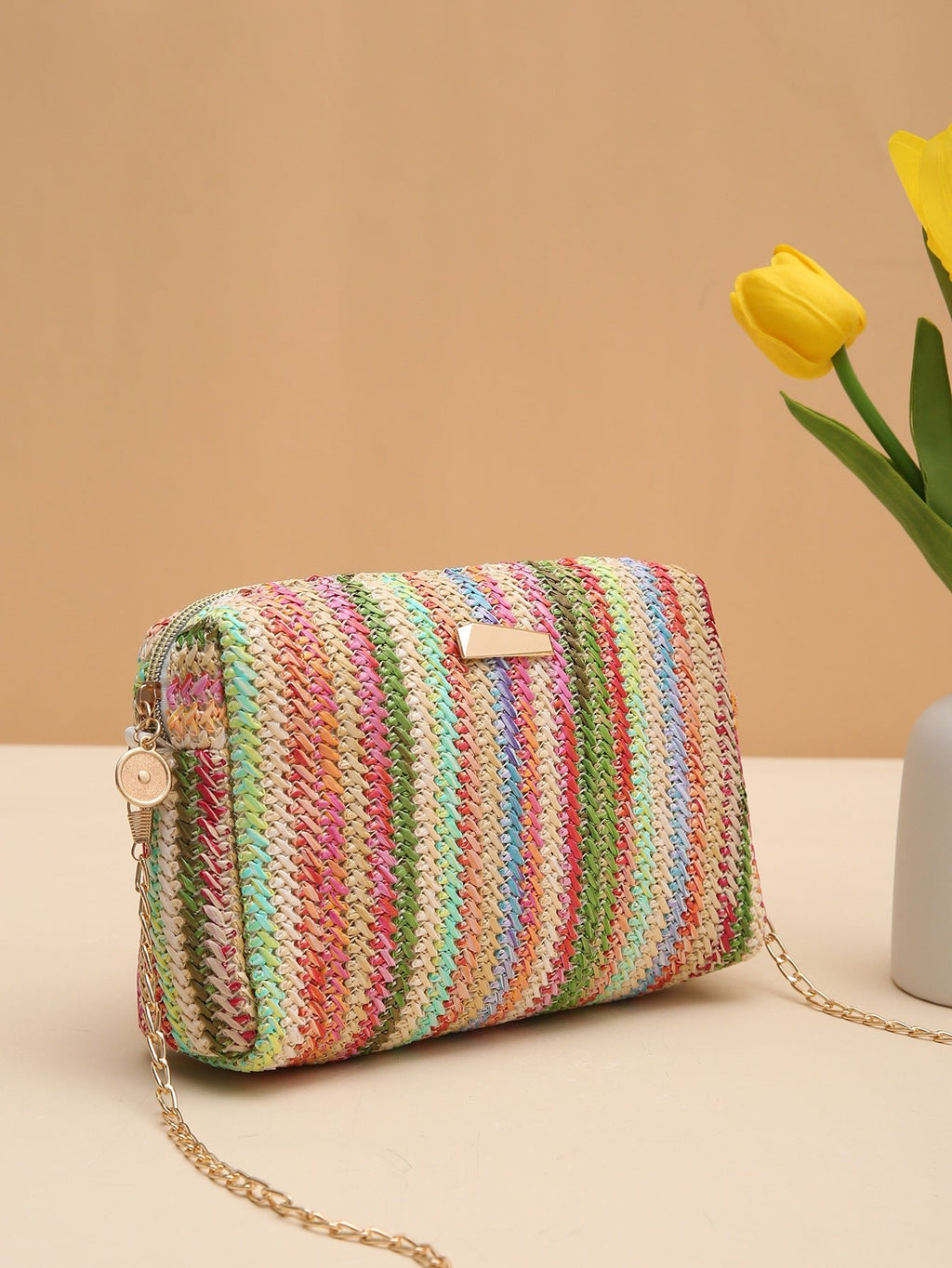Rainbow Straw Bag Woven Camera Bag All-match Girls Crossbody Bag - RICALOUX