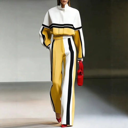 Color-block Sporty Hoodie And Wide-leg Pants Set by Ricaloux