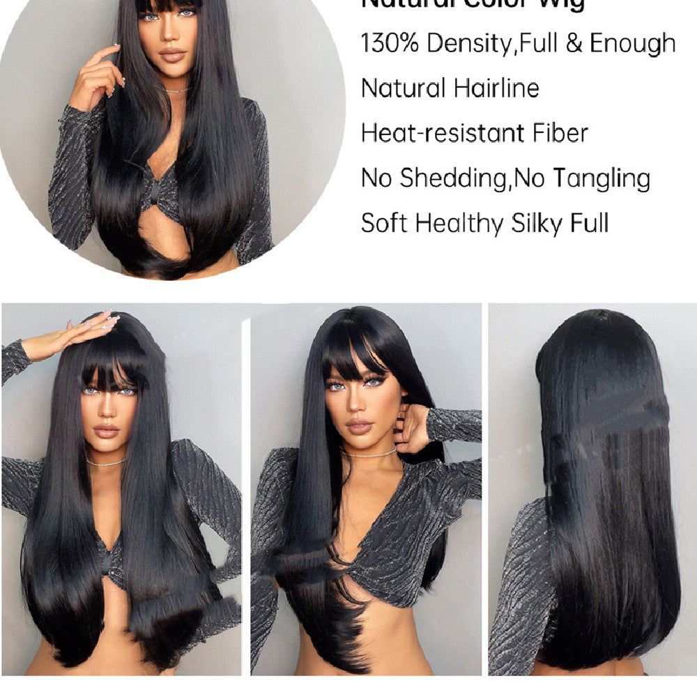 Black Straight Bangs Long Straight Hair Wig by Ricaloux