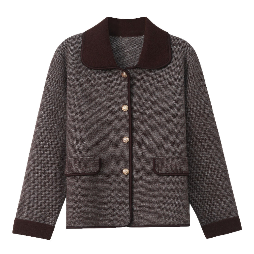 Polo-collar Denim-panel Knitted Mock Two-piece Sweater by Ricaloux