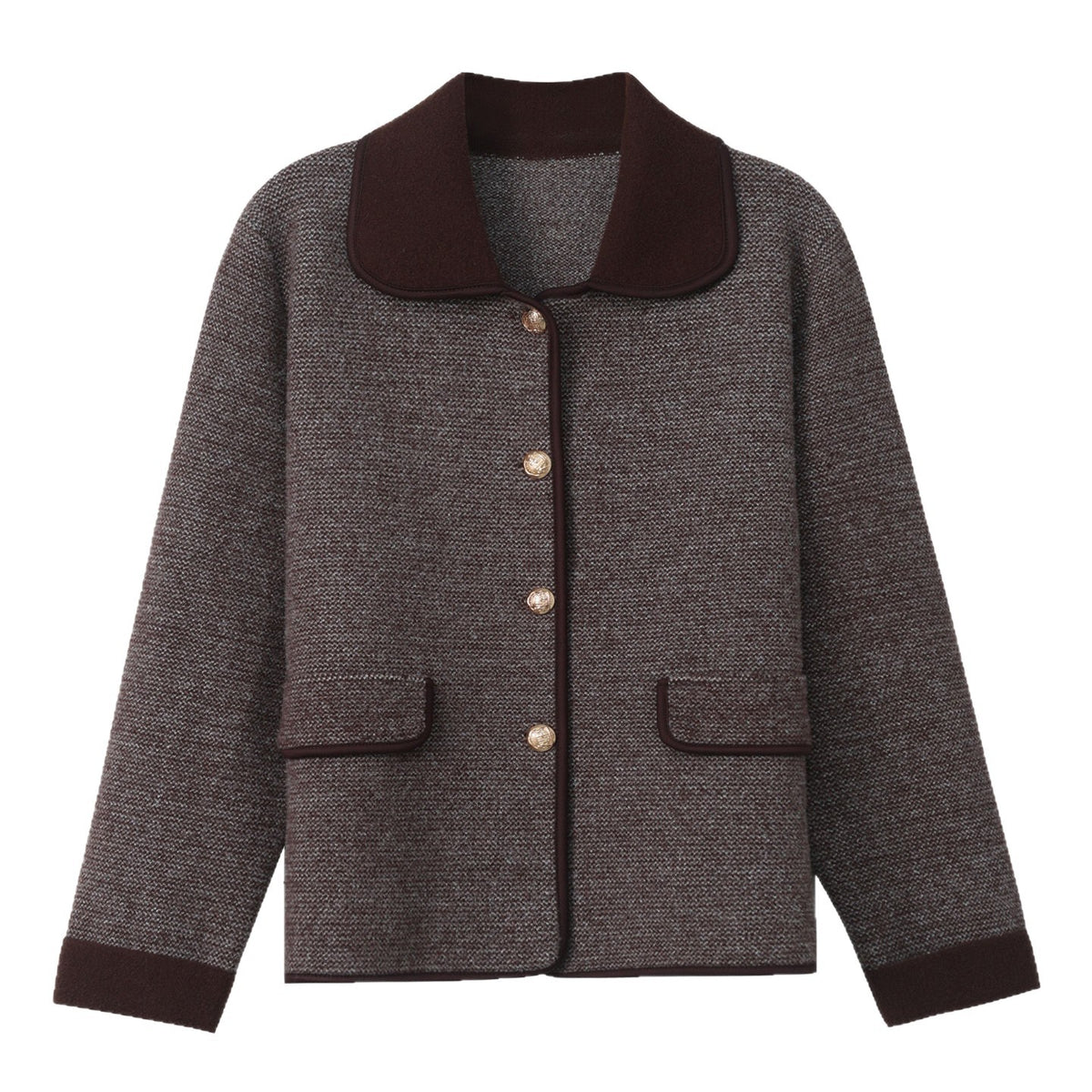 Polo-collar Denim-panel Knitted Mock Two-piece Sweater by Ricaloux
