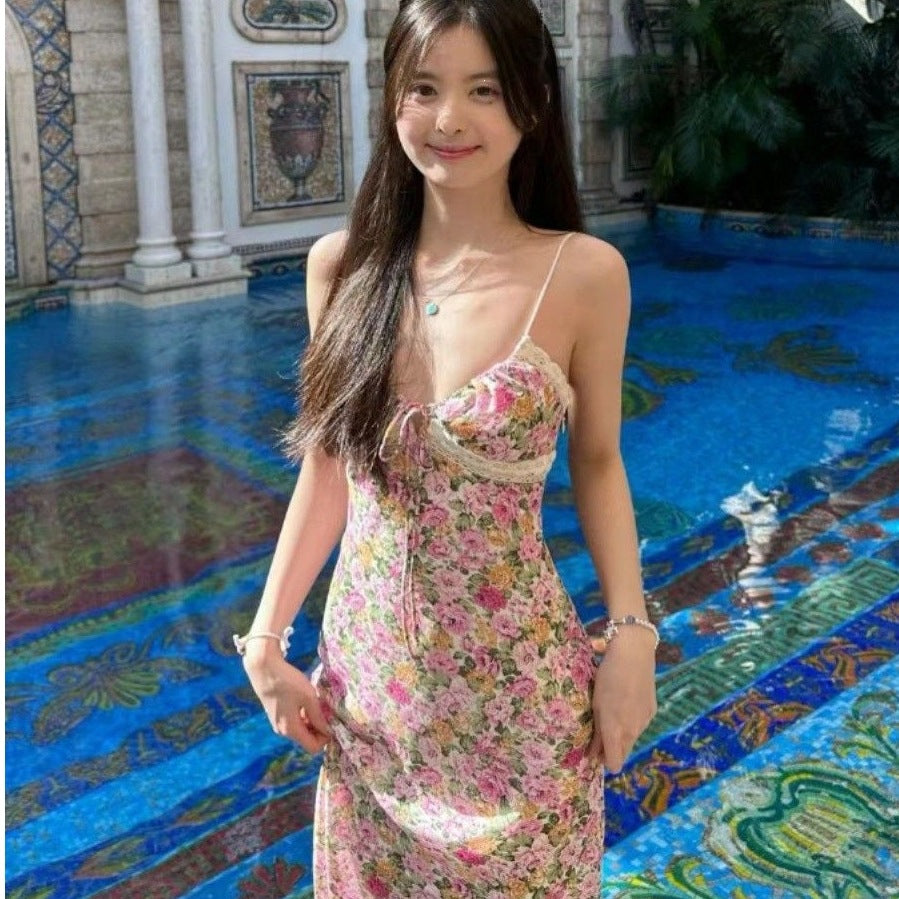 French-style Elegant Floral-print Strap Dress For Women – Premium 0 | RICALOUX