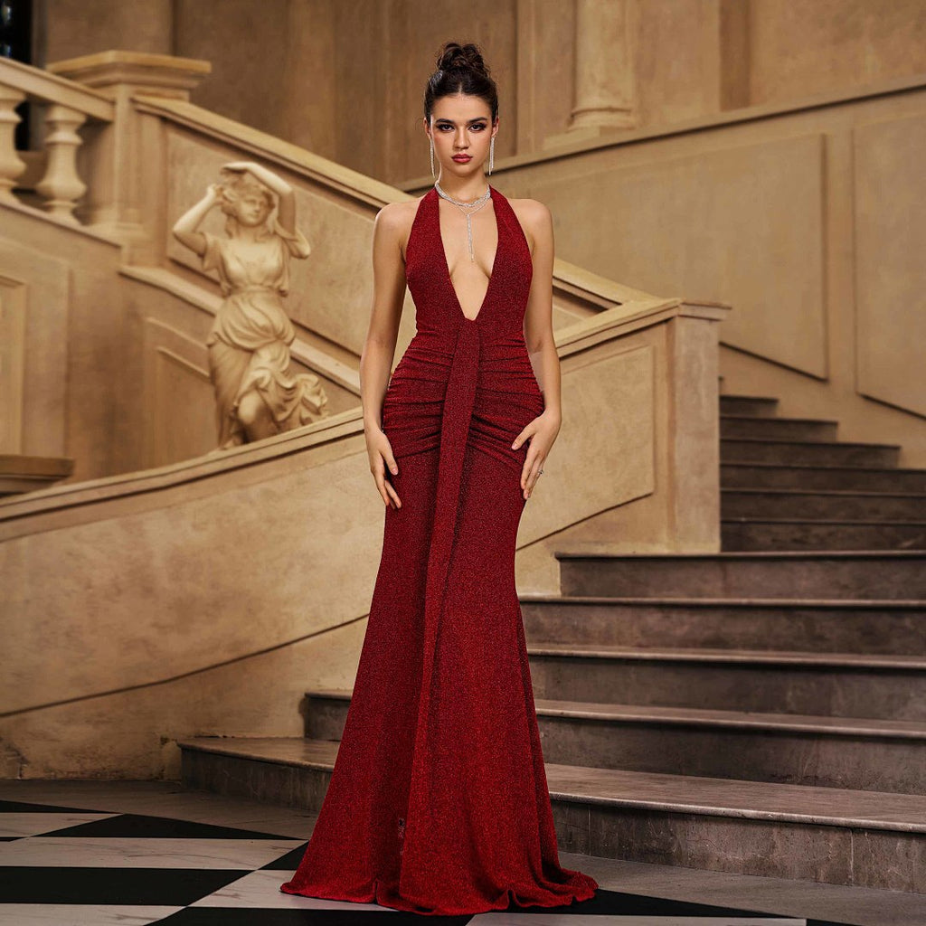 Glitter Halter Neck Mermaid Evening Gown by Ricaloux