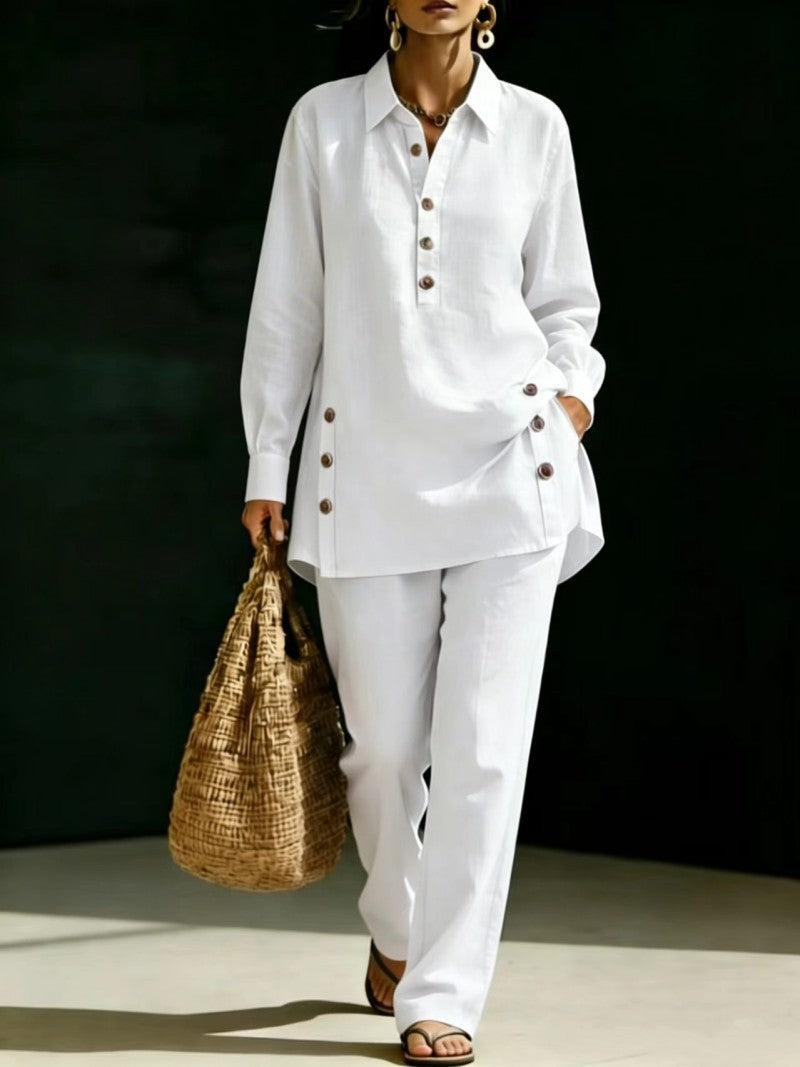 Long-sleeve Shirt And Casual Trousers Two-piece Set – Premium 0 | RICALOUX