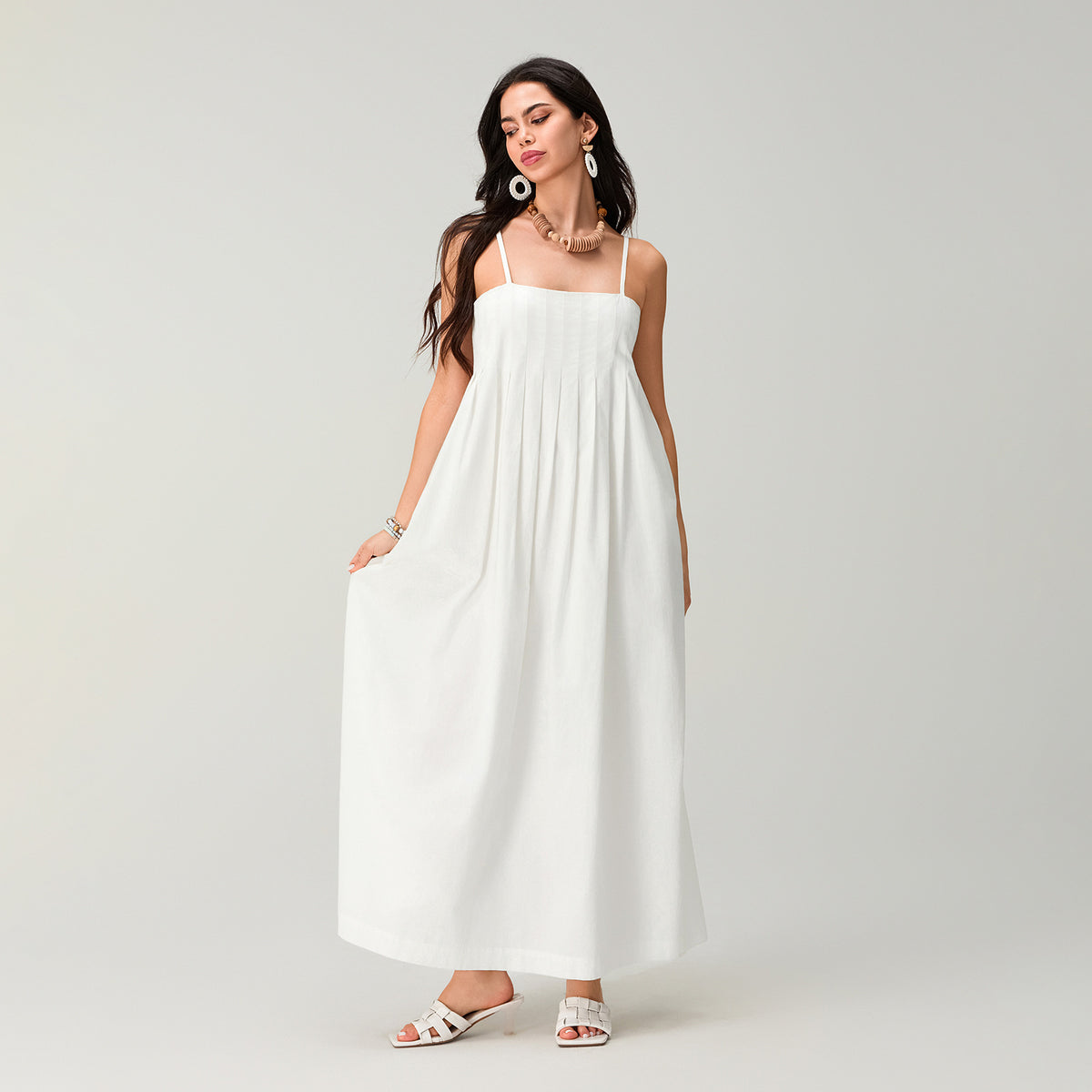 Patchwork Cotton Off-shoulder Strap Maxi Dress – Premium 0 | RICALOUX