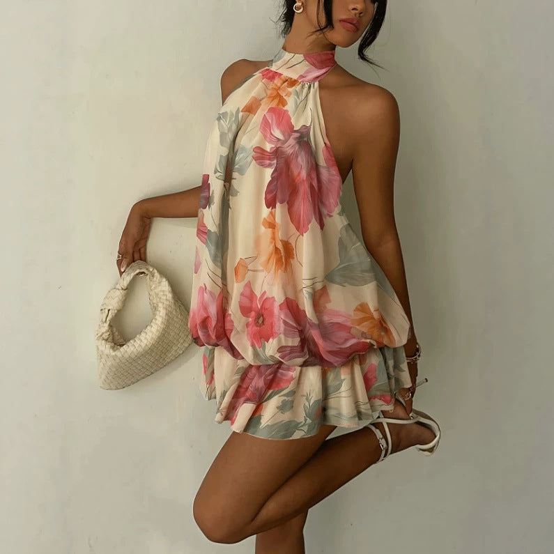 Halter-neck Ruffle Sleeveless Tiered Dress by Ricaloux