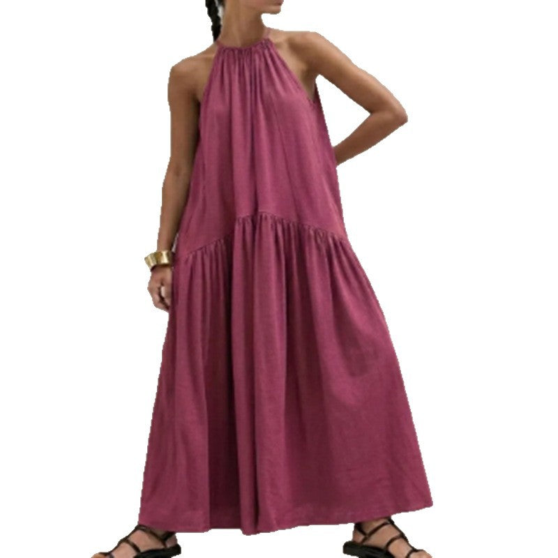 Halter-neck Sleeveless Cotton-linen Dress by Ricaloux