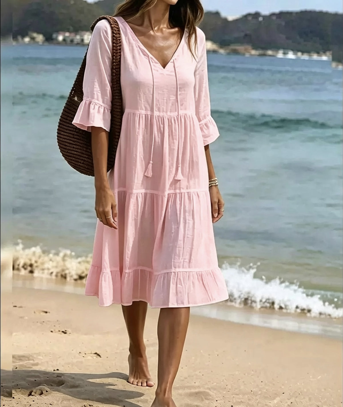 Ruffled Loose-fit Beach Midi Dress by Ricaloux