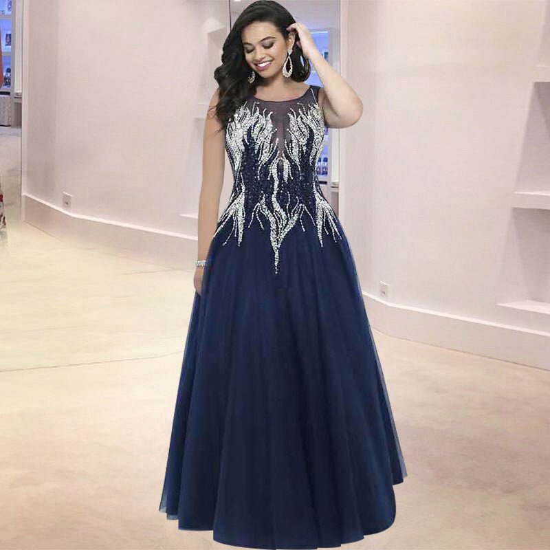 Fashion Polyester Sleeveless Mesh Long Dress - RICALOUX