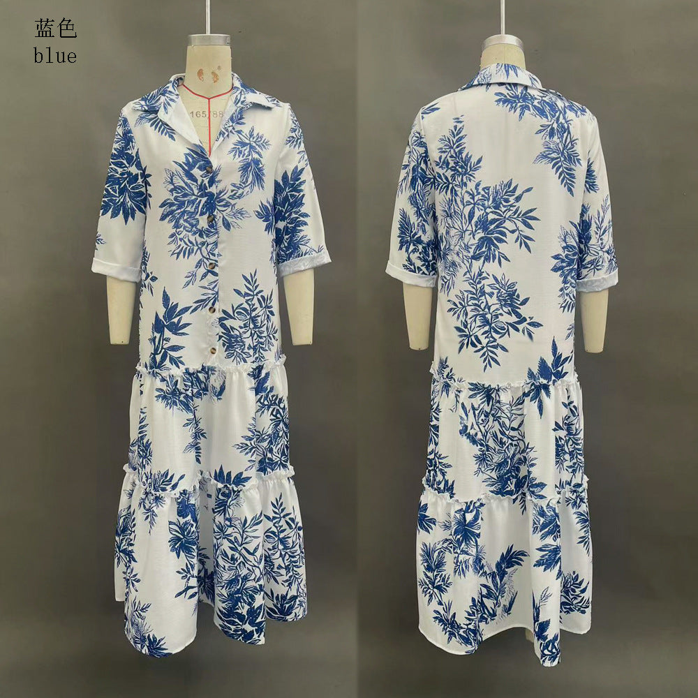 New Womens Casual Long-sleeve Lapel Dress by Ricaloux