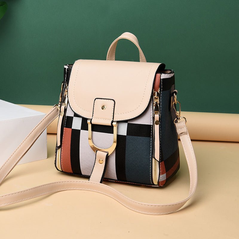 Women Grid Backpacks Female School Bag Girls Travel Bag - RICALOUX