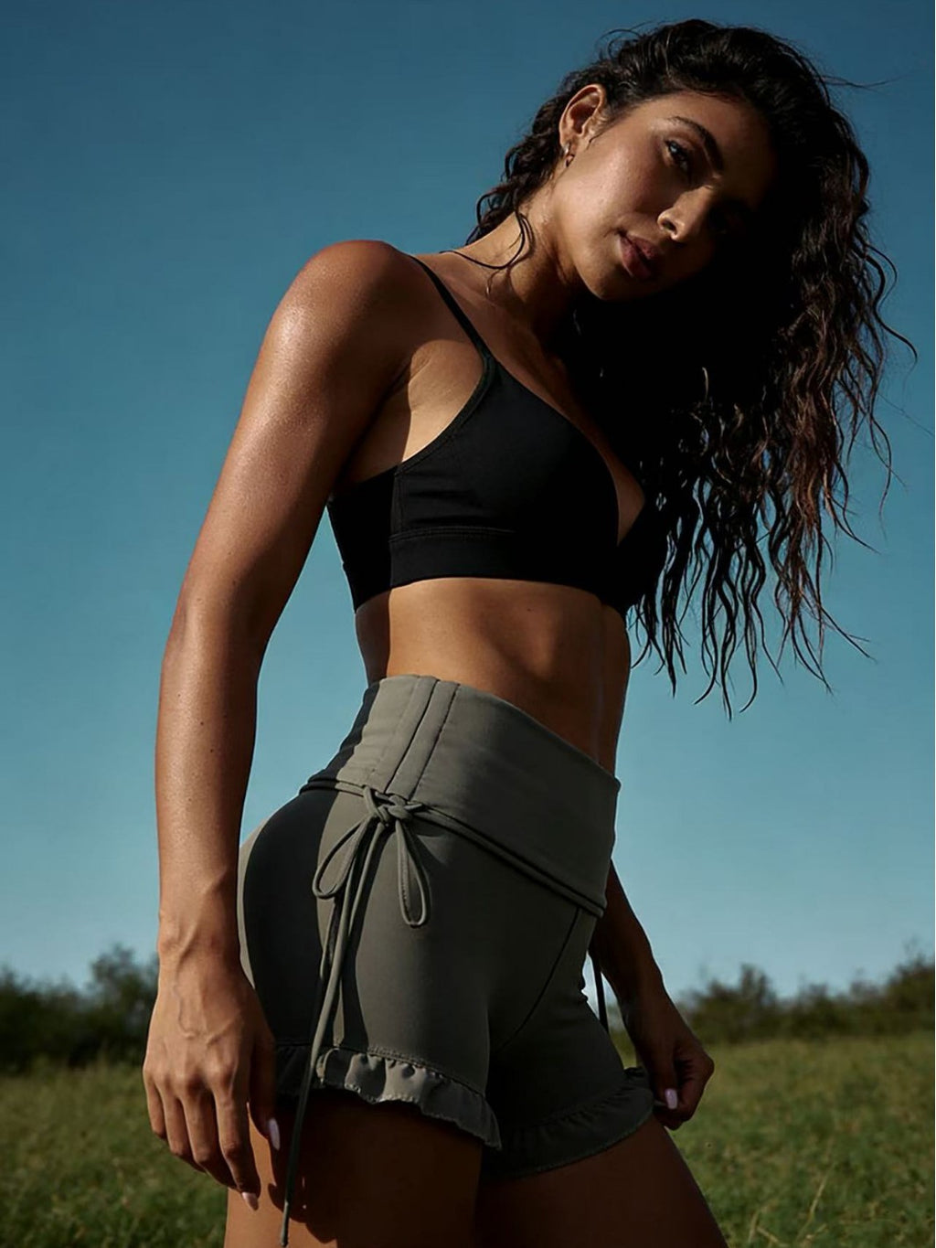 Women's Solid Color Ruffled Yoga Fitness Shorts, Casual Workout Shorts & Beach Pants by Ricaloux