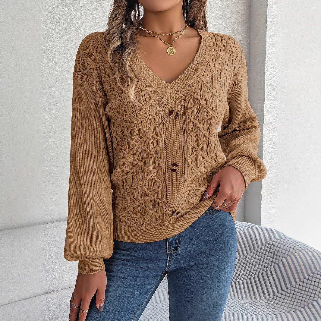 Cable-knit, Flared-sleeve Womens Casual Pullover Sweater by Ricaloux