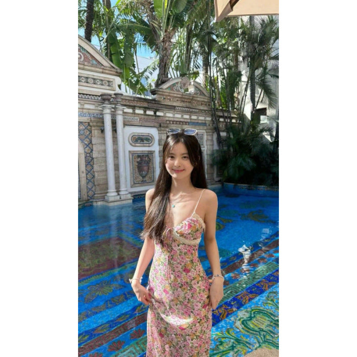 French-style Elegant Floral-print Strap Dress For Women – Premium 0 | RICALOUX