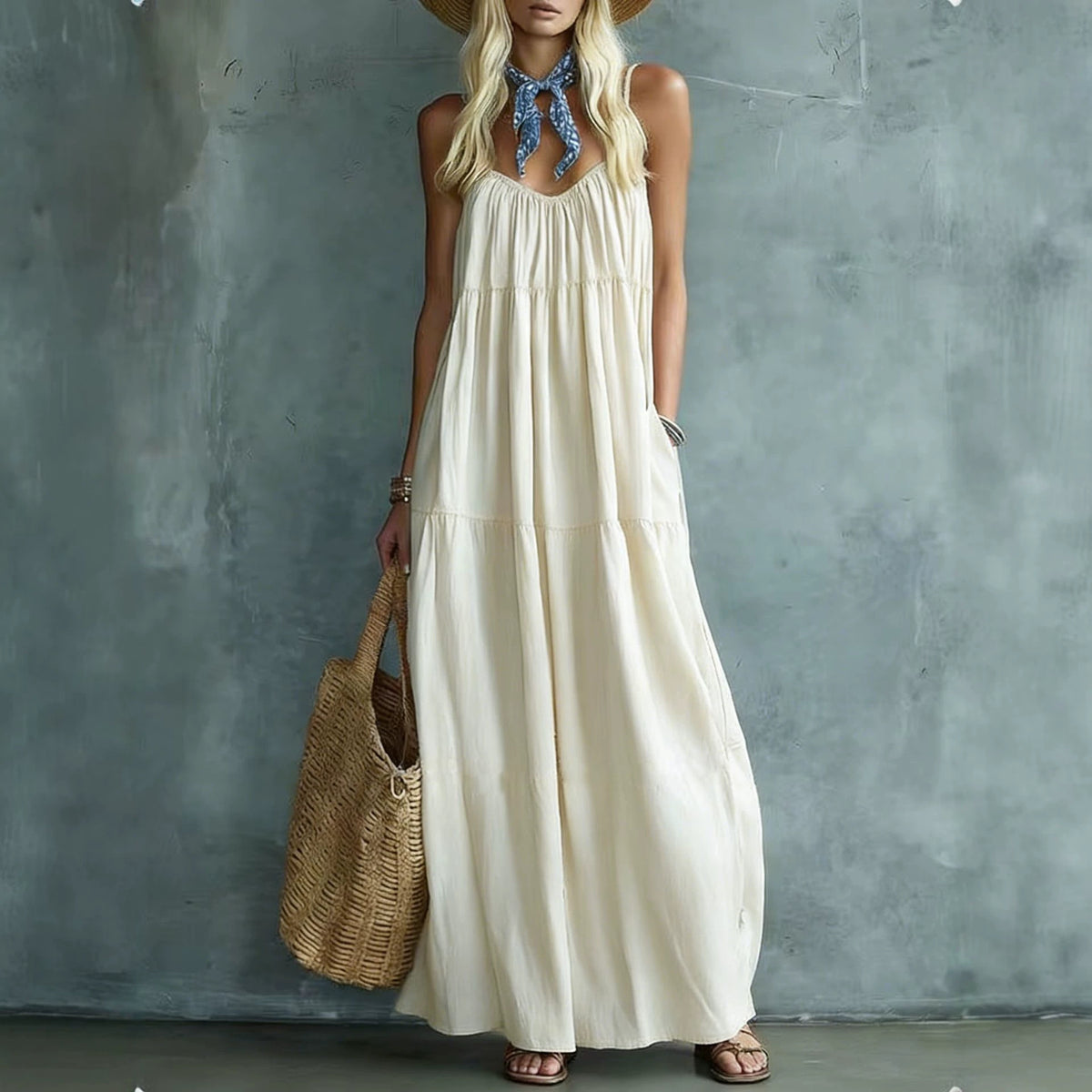 Summer New Sleeveless Strap Maxi Dress Elegant One-piece Dress – Premium 0 | RICALOUX