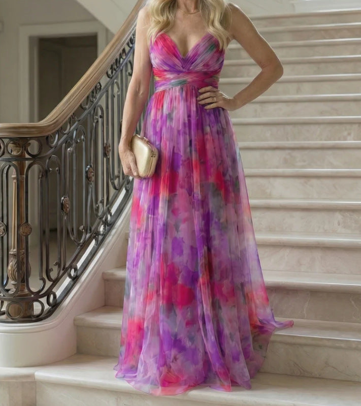 Womens Digital-Print Chiffon Long Dress by Ricaloux