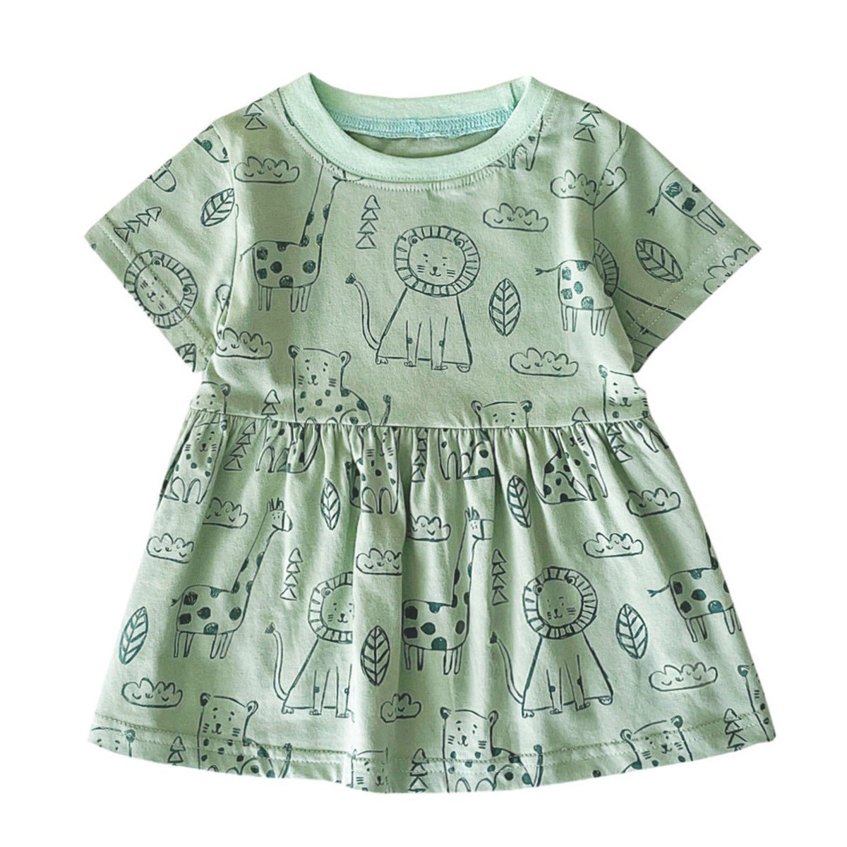 Children's Cotton Baby Girl Clothes Cartoon Printed Summer Dress - RICALOUX