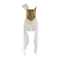 Womens Shiny Mesh-spliced Fashion Dress With Flowing Ribbons by Ricaloux