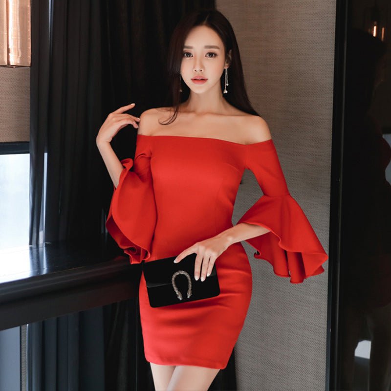 Off-the-shoulder crew neck dress - RICALOUX