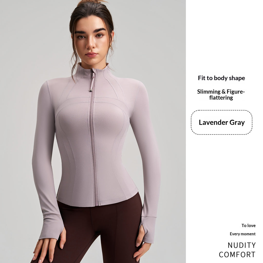 New Women's Slim-Fit Sports Jacket, Long-Sleeve Yoga Top With Finger Cuffs, Stand Collar Premium Yoga Wear by Ricaloux