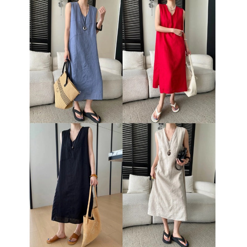 Breathable And Comfortable V-neck Loose-fit Sleeveless Dress – Premium 0 | RICALOUX