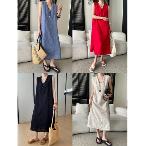 Breathable And Comfortable V-neck Loose-fit Sleeveless Dress – Premium 0 | RICALOUX