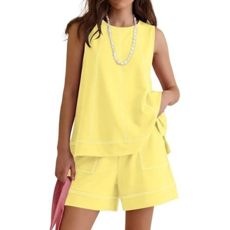 Summer Crew-neck Sleeveless Tank Top With Drawstring – Premium 0 | RICALOUX