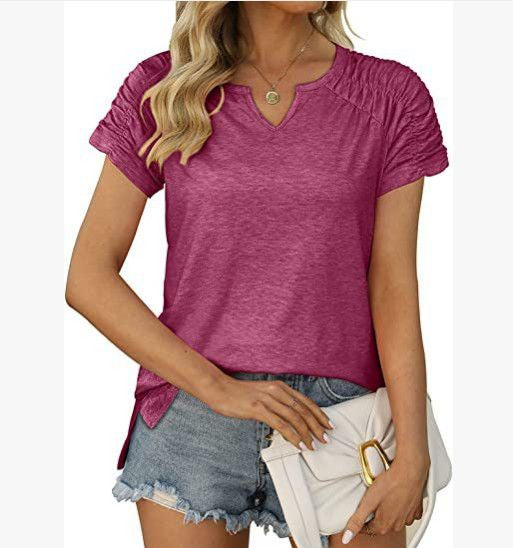 V-neck Raglan-sleeve Slit Casual Short Sleeve by Ricaloux