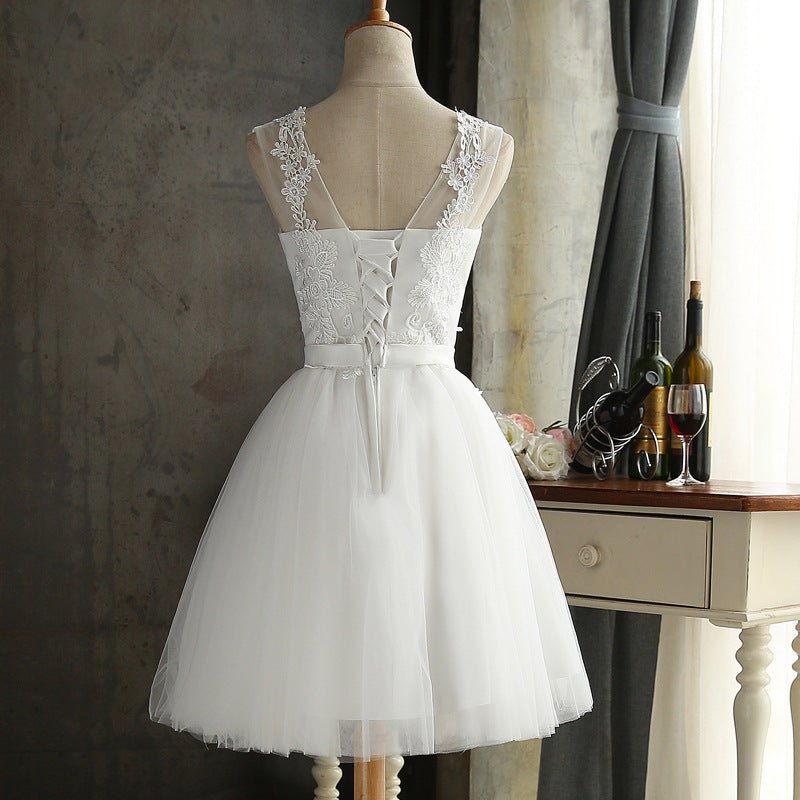 Bandage Back Lace Bridesmaid White Dress - RICALOUX
