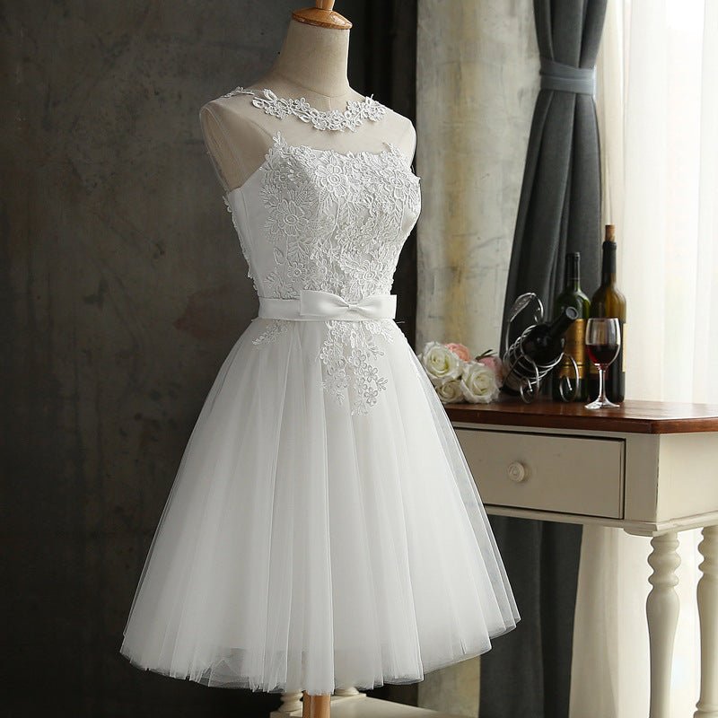 Bandage Back Lace Bridesmaid White Dress - RICALOUX