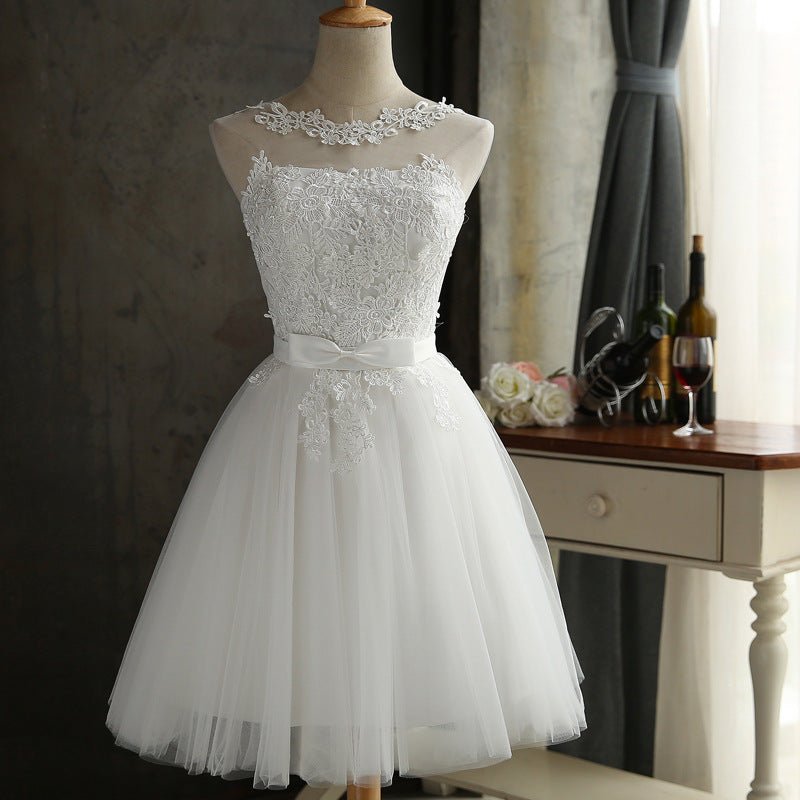 Bandage Back Lace Bridesmaid White Dress - RICALOUX