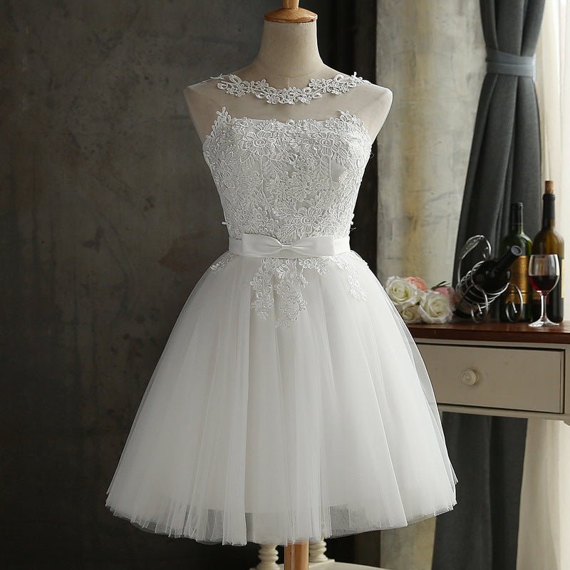 Bandage Back Lace Bridesmaid White Dress - RICALOUX
