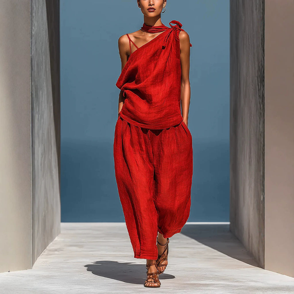 Dropped-shoulder Top And Loose-fitting Wide-leg Pants Set by Ricaloux