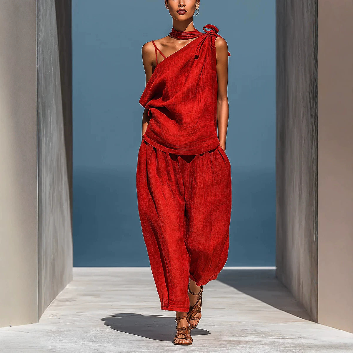 Dropped-shoulder Top And Loose-fitting Wide-leg Pants Set by Ricaloux