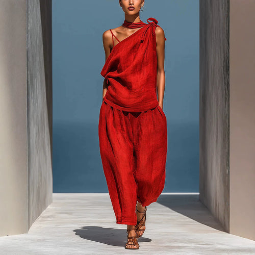 Dropped-shoulder Top And Loose-fitting Wide-leg Pants Set by Ricaloux