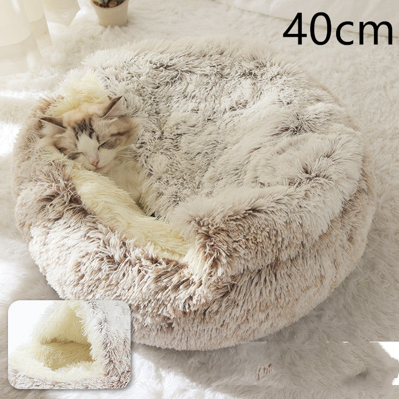 2 In 1 Dog And Cat Bed Pet Winter Bed Round Plush Warm Bed House Soft Long Plush Pets Bed Pet Products by Ricaloux