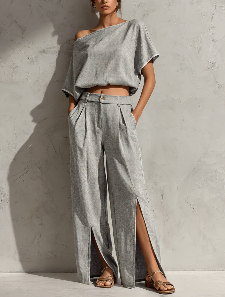 Womens Off-shoulder Top And Pants Set by Ricaloux