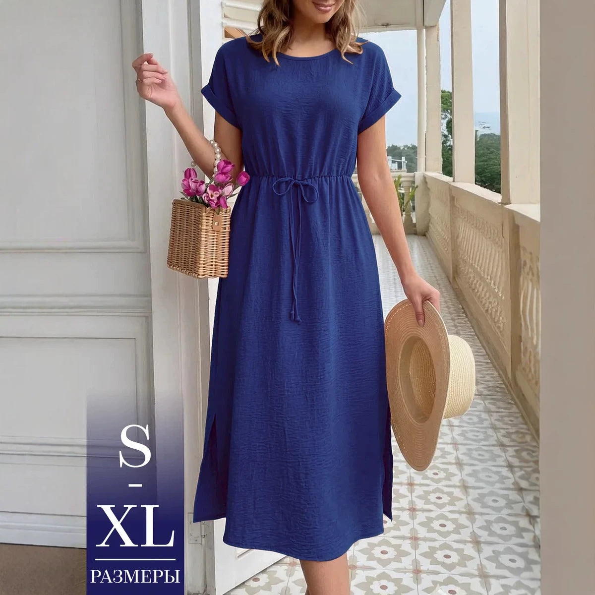 Womens Casual Loose-fitting Round-neck Dress by Ricaloux