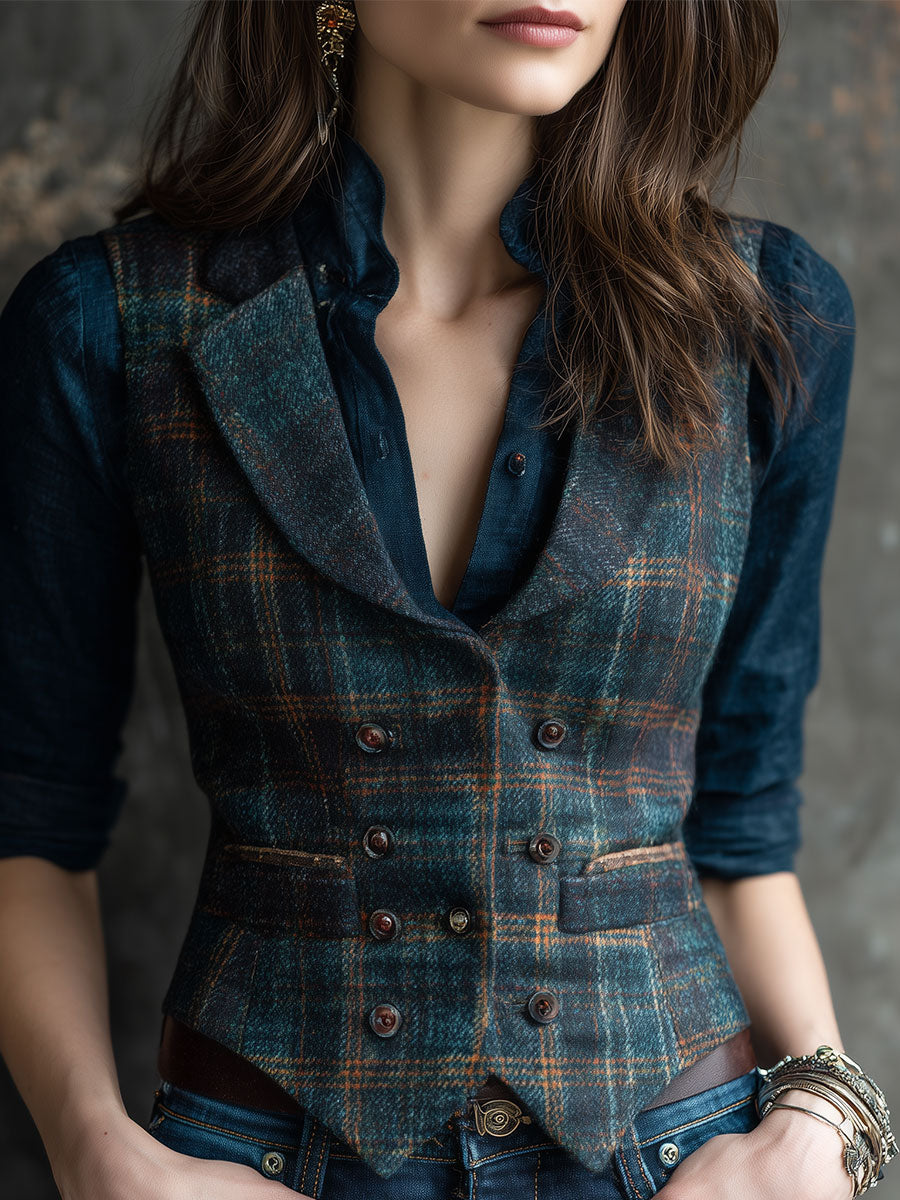 Retro Lapel Plaid Wool Vest – Premium 4 | RICALOUX