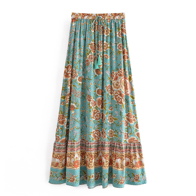 Bohemian Resort-style Cotton A-line Skirt With Water-based, Position-printed Floral Design – Premium 0 | RICALOUX