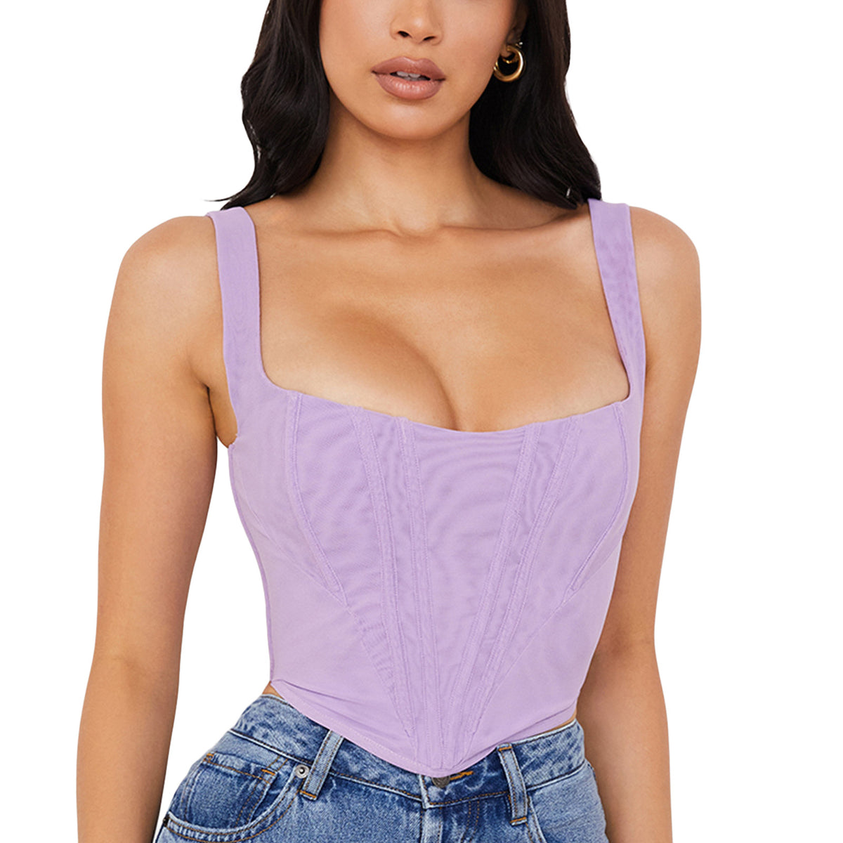 Fishbone Square-neck Cropped Camisole For Women by Ricaloux