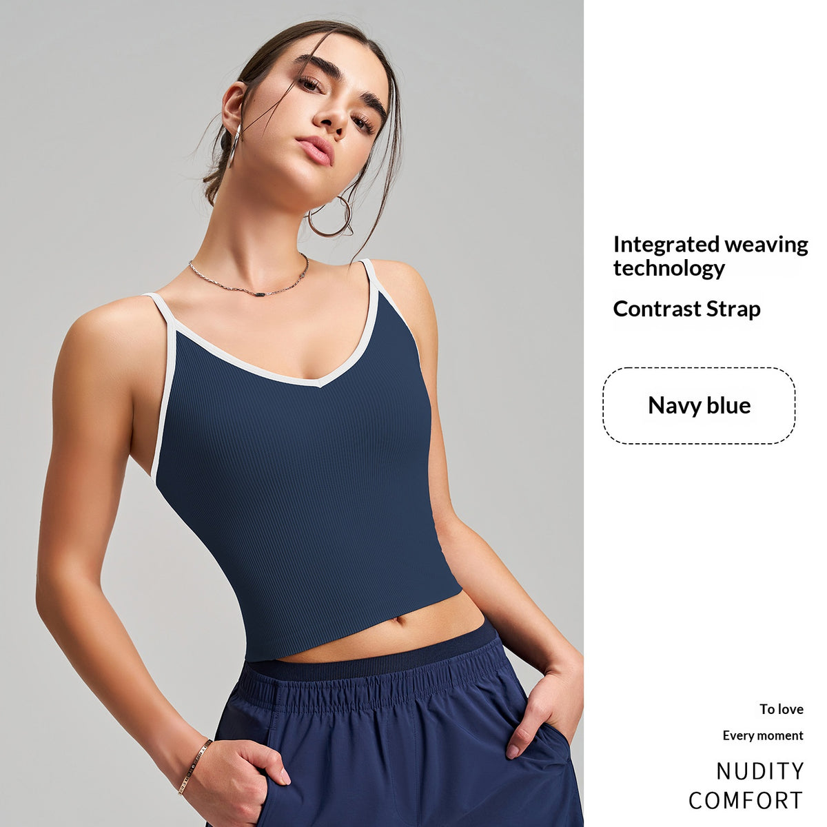 Color-block V-neck Camisole With Built-in Padded Cups, Color-block Straps, Wearable As Outerwear, Sports Tank Top For Pilates And Yoga With Back-flattering Design by Ricaloux