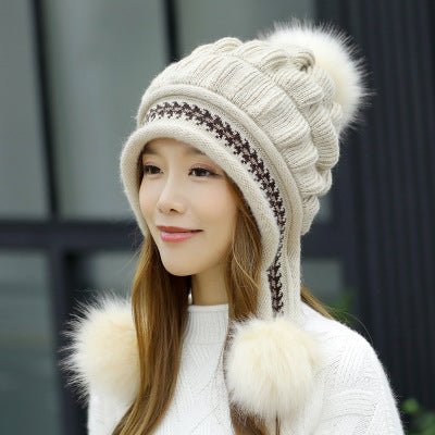 Cozy Knit Fleece-Feel Beanie With Ear Flaps & Pompom Warm Winter Hat For Women Perfect For Skiing & Outdoor Activities - RICALOUX