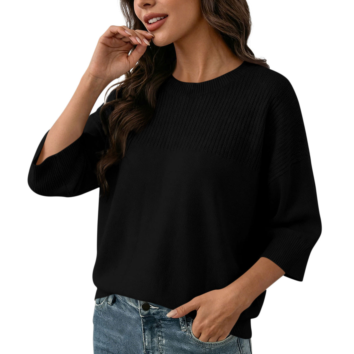 Round Neck Seven Quarter Sleeve Knitted Sweater For Women, Loose Fit And Slim Fit, Slim Fit Pullover Top – Premium 4 | RICALOUX