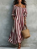 Striped Off Shoulder Vacation Dress by Ricaloux