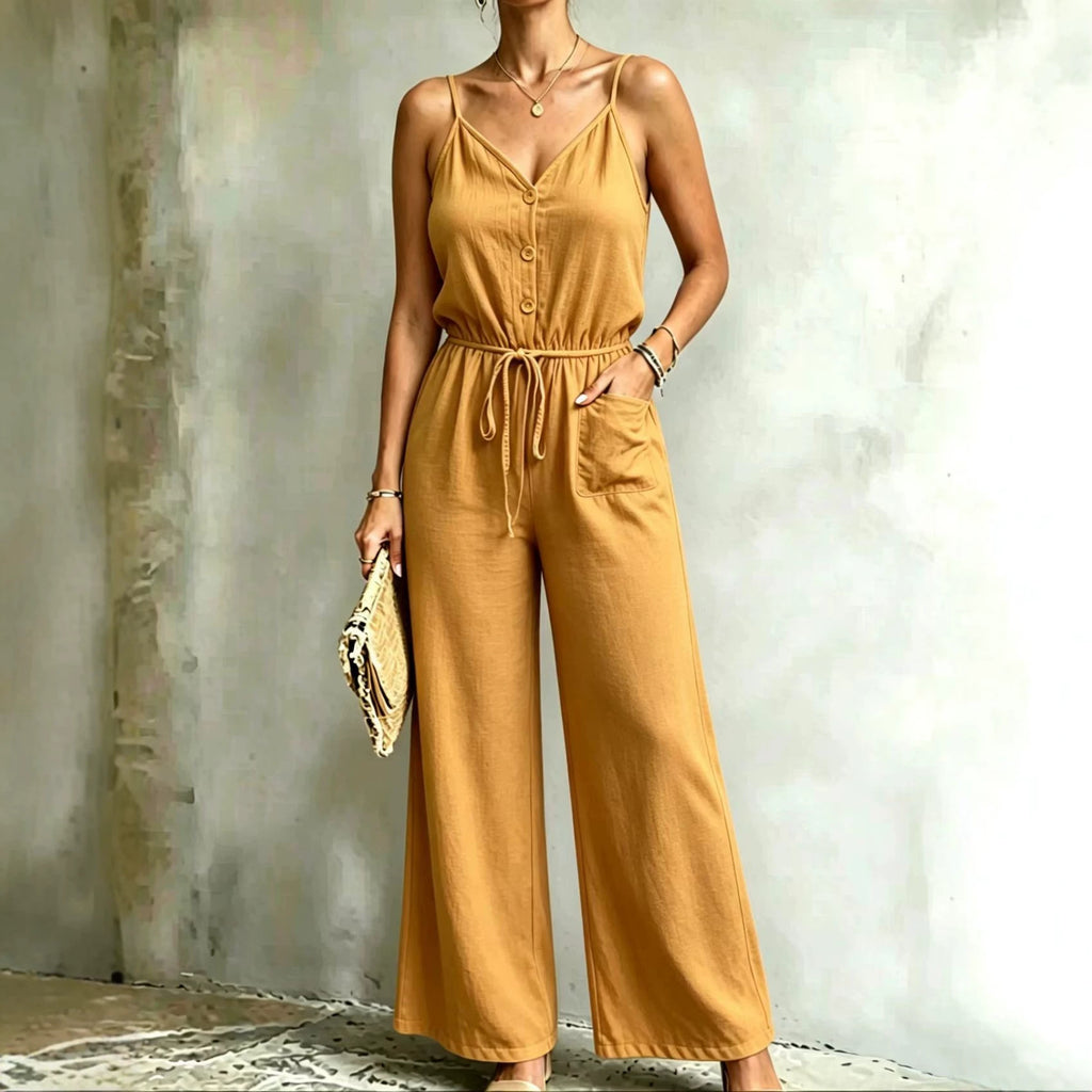 Womens Solid-color Casual Belted Strap Jumpsuit by Ricaloux